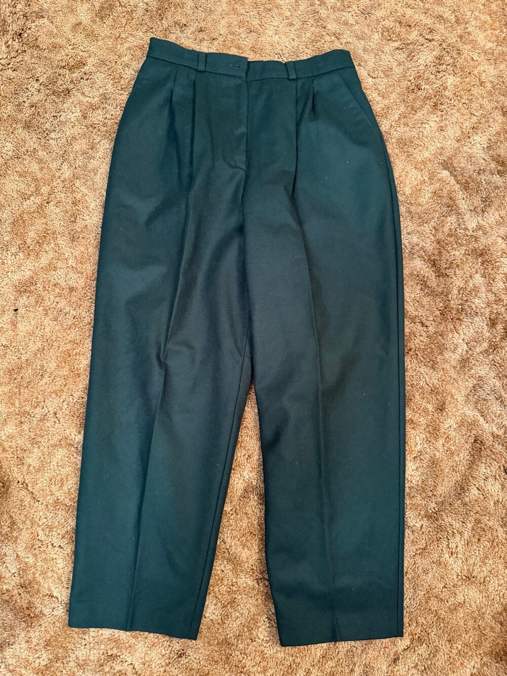 Vintage Requirements 100% Virgin Wool Pleated Trousers Forest Green Career Wear